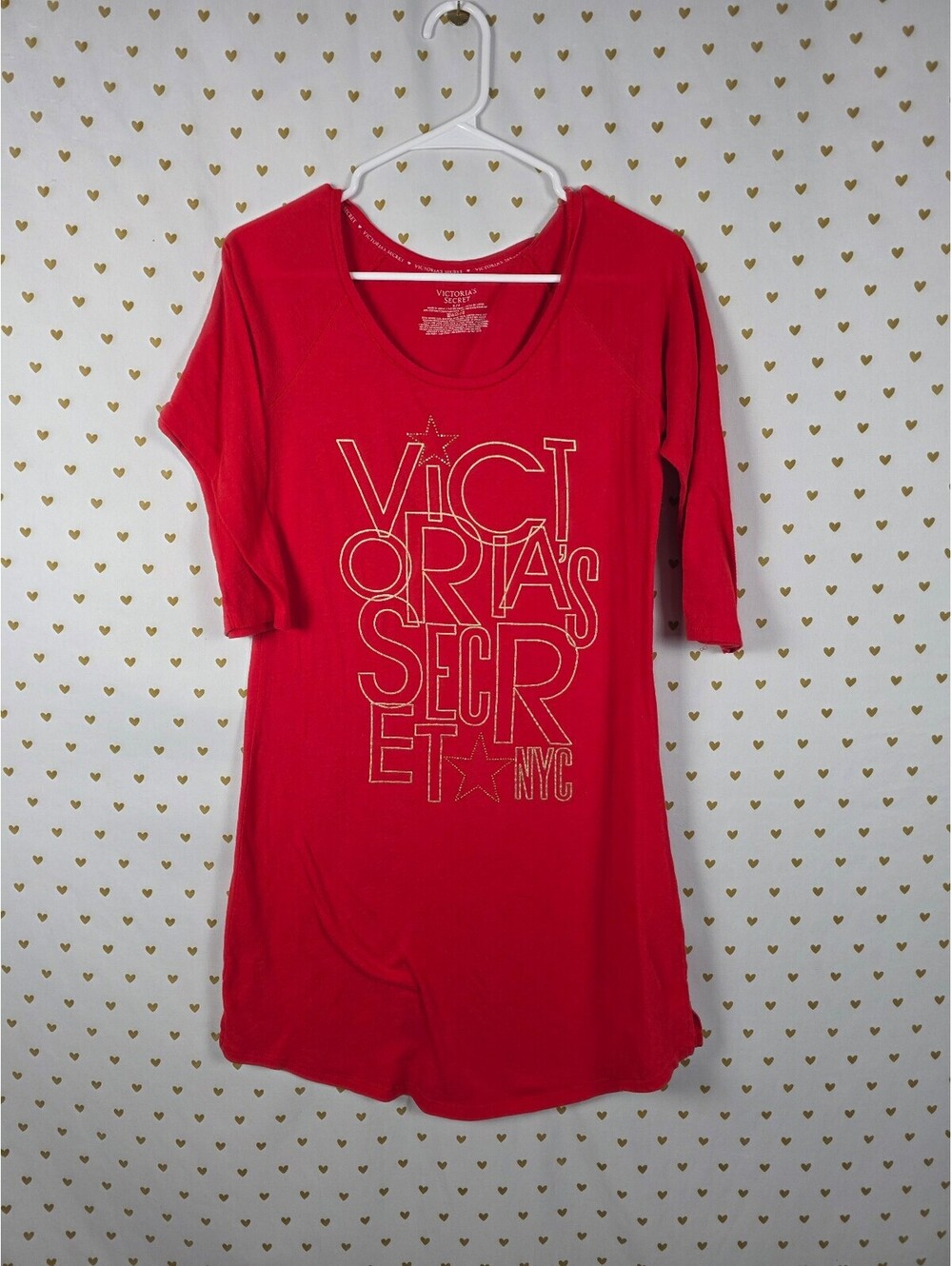 Victorias Secret Red Bling Logo Nightgown Sleep Shirt pajama Dress Small